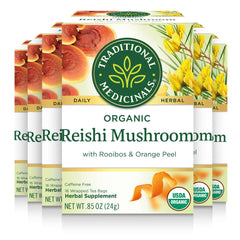 Traditional Medicinals Tea, Organic Reishi Mushroom, Rooibos & Orange Peel, Supports a Healthy Immune System, 96 Tea Bags (6 Pack)