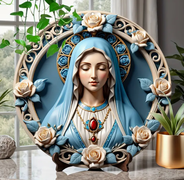 Virgin Mary' Rose Circular Wall Decoration Art, Seasonal Festival Gift, Aluminium Material, UV Vivid Printing (Frameless)