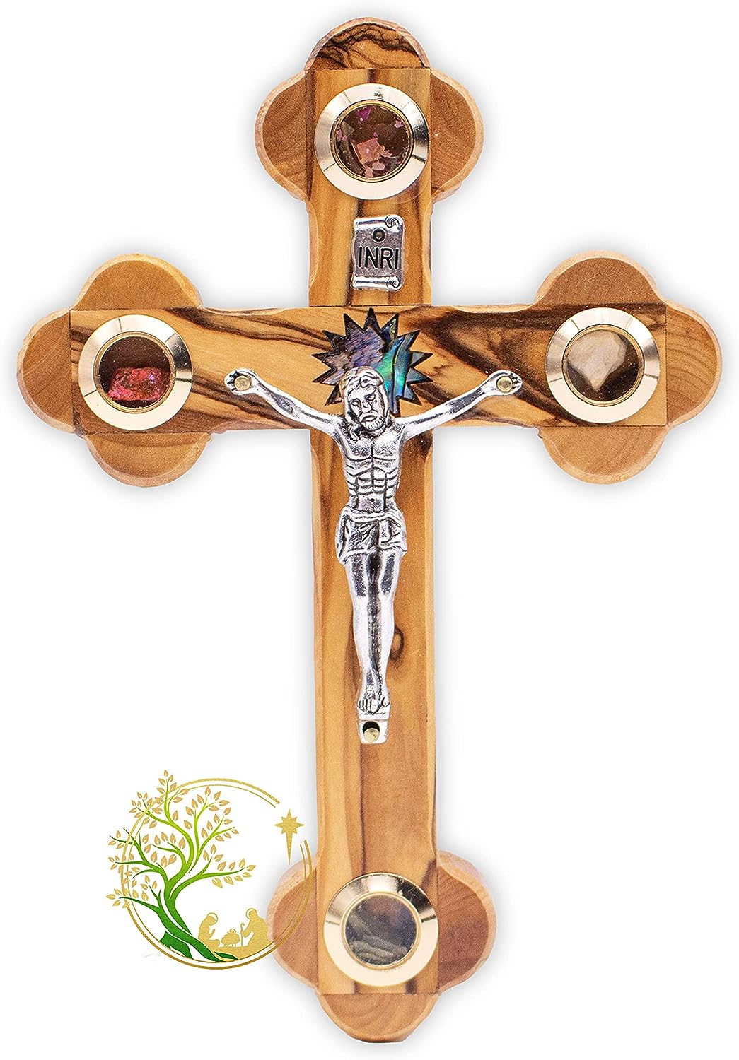 Wall hanging Olive Wood Crucifix/Cross made in the Holy Land by local Christian families. Wonderful wooden cross gift for any age or occasion (5.75" x 4")