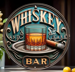 Whiskey & Cigar Vintage-Inspired Metal Sign