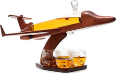 Whiskey & Wine Decanter Airplane Set and Glasses Antique Wood Airplanes - The Wine Savant Whiskey Gift Set and 2 Airplane Glasses