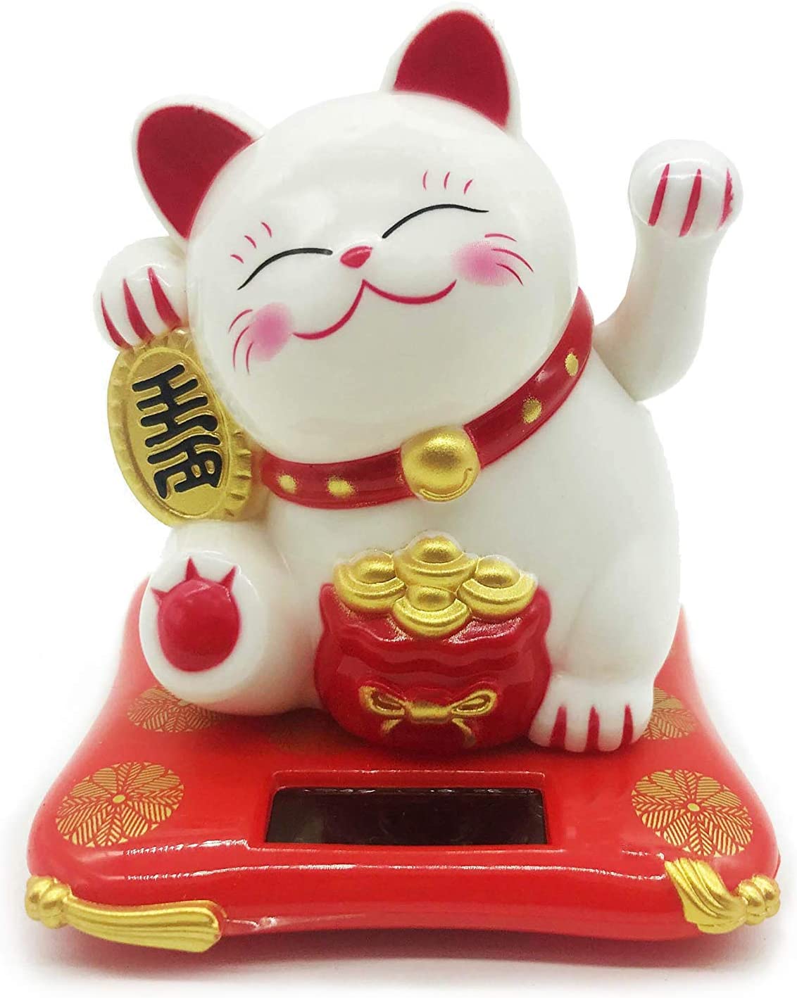 Mose Cafolo Solar Energy Powered White Maneki Neko Beckoning Lucky Money Cat for Home Office and Car décor