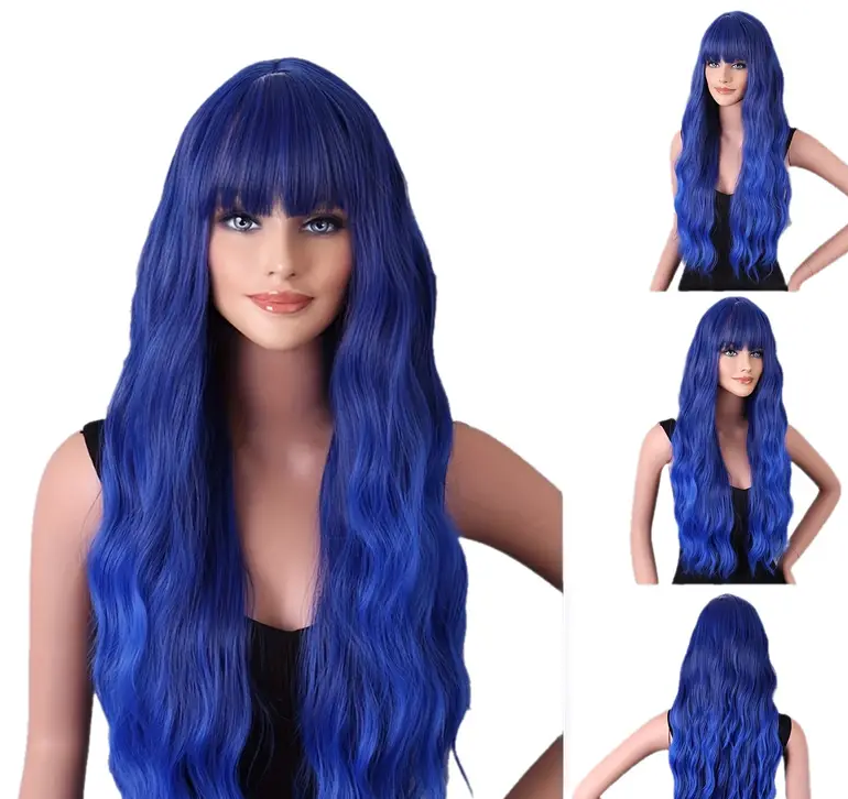 Women's Mid-length Curly Wig Synthetic Full Curly Hair Wigs For Women Blue Colour