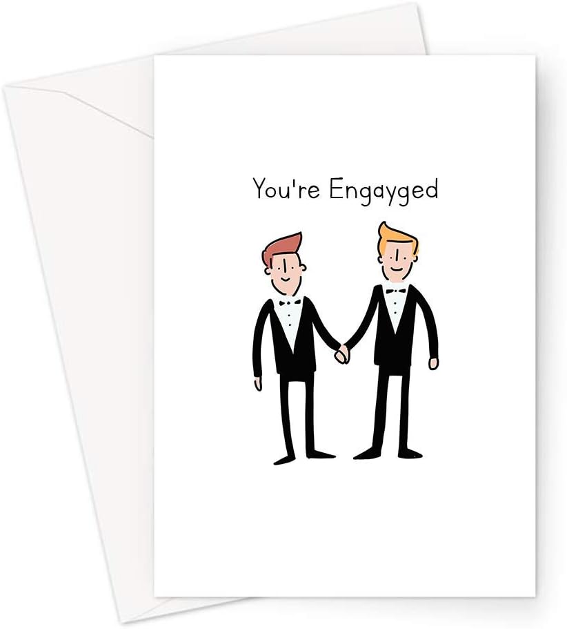 You're Engayged Greeting Card | Engagement Card for Gay Couple, LGBTQ+ You're Engaged Card, Congratulations You're Engaged Card for Gay Men, Two Grooms