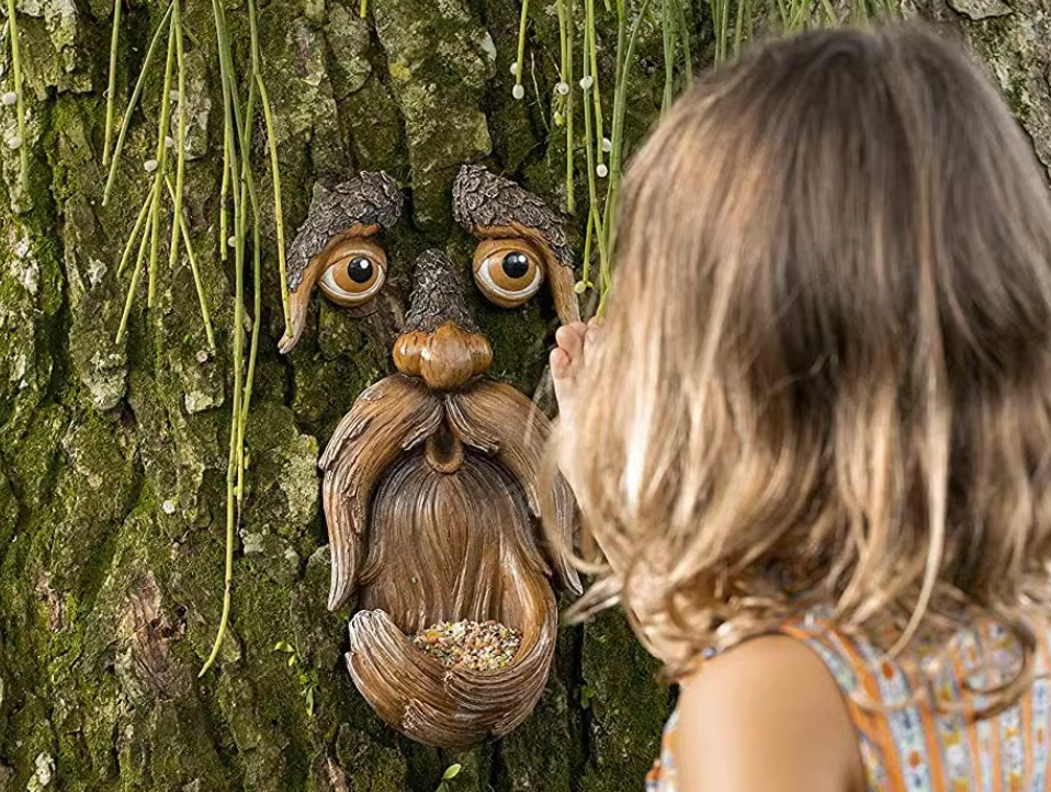 outdoor bird feeder funny old man face tree hugger garden decor