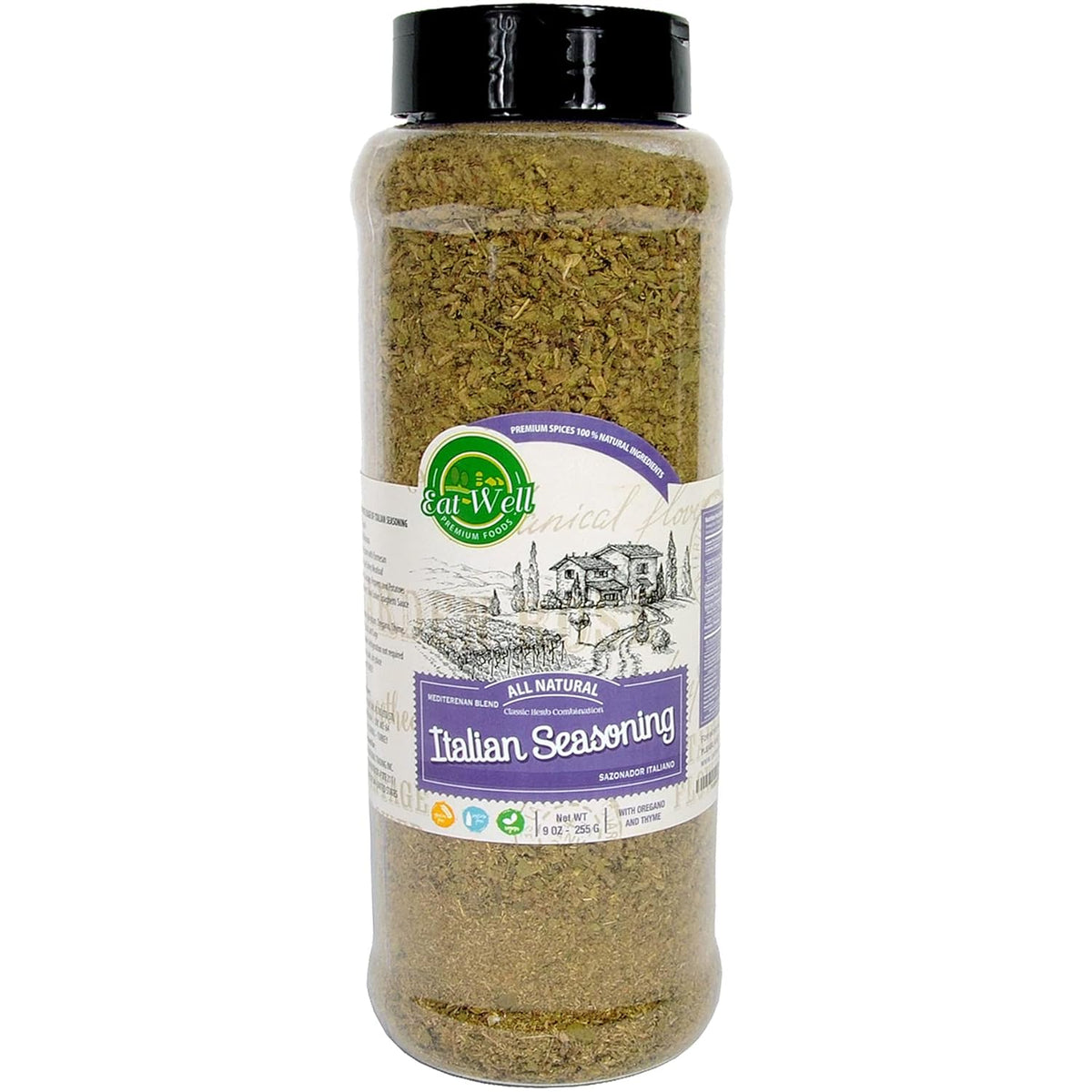 Eat Well Premium Foods Italian Seasoning 9 oz Shaker Bottle, Classic Blend of Herbs with Oregano & Thyme, 100% Natural Dried Mixed Herbs for Cooking Mixed Italian Spices, Bulk Size Herb Seasoning Mix