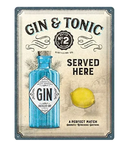 Gin and Tonic Metal Sign Home Party Bar Retro Vintage Signs