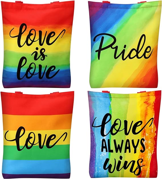 LGBT Pride Totes Bags Gay Pride Canvas Bags Reusable Rainbow Flag Canvas Tote Bags Women Men Gay Lesbian Bisexual Pride Parade Wedding Party Gifts Stuff Supplies