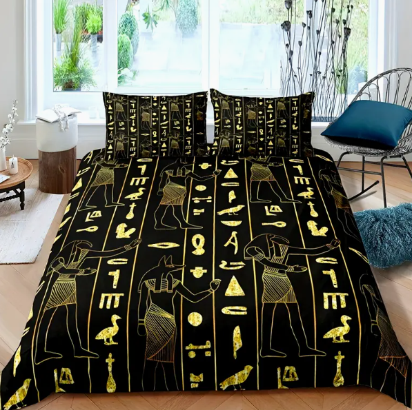 Egyptian Mythology Pharaoh Hieroglyphic Printed Duvet Cover Set (1 Duvet Cover +