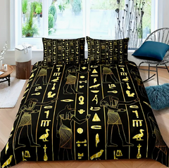 Egyptian Mythology Pharaoh Hieroglyphic Printed Duvet Cover Set (1 Duvet Cover +