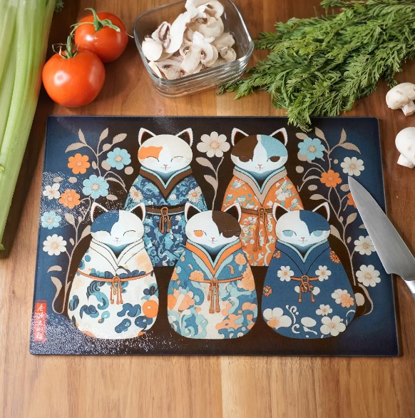 Tempered Glass Cutting Boards For Cat Lovers for Kitchen 15" X 11"