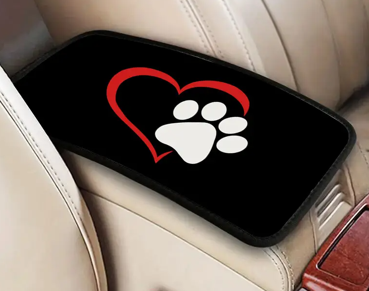 eart & Paw Print Design Car Armrest Mat - Comfortable Polyester Center Console Pad with Colorful Dog Motif for Auto, Sedan, SUV,