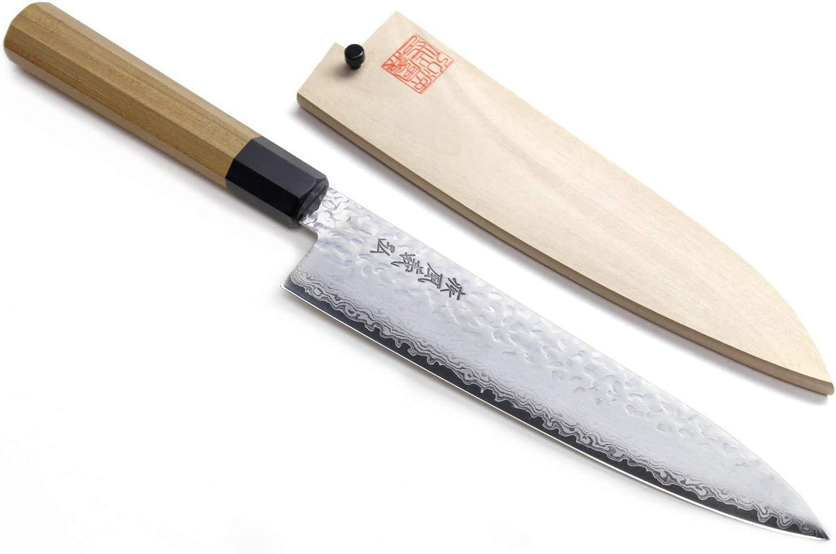 Yoshihiro VG-10 46 Layers Hammered Damascus Gyuto Japanese Chefs Knife (Octagonal Ambrosia Handle) (8.25" (210mm)