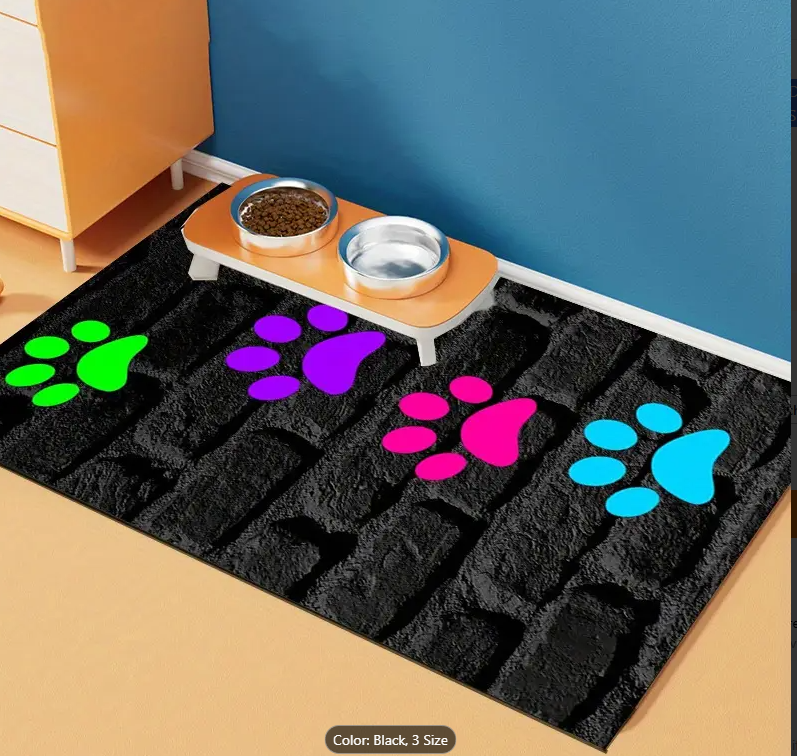 Waterproof Non-Slip Dog and Cat Feeding Mat - 1pc with Colorful Paw Prints, Polyester with Spandex Foil Filling for Dogs