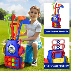 Golf Set Toys for Kids, Upgraded Kids Golf Cart Toys Sets with 4 Golf Sticks