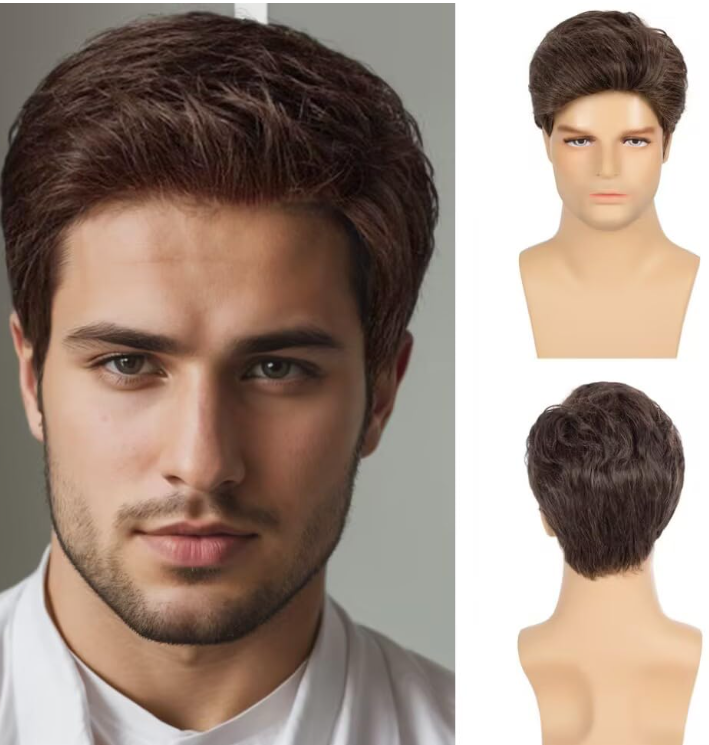 Swiking Brown Wigs for Men Short Layered Cosplay Costume Party Natural Hair for Male Guy Synthesis Full Wig