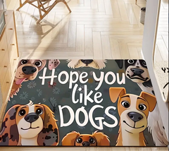 Cute Cartoon Dog Design Polyester Doormat, Soft Thickened 8mm Bath Mat, Machine Washable, Non-Slip Kitchen Rug, Living Room Carpet