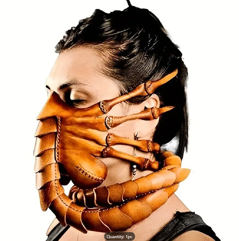 Punk Style Faux Leather Insect Mask - High-End Horror Opposite Sex Face Hugging Design for Halloween, Party Camouflage Costumes & Prop