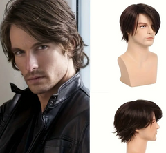 Mens Wigs Short Brown Straight Hair Daily Costume Heat Resistant Synthetic Wigs For Male