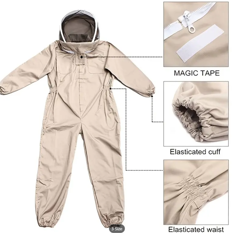 1pc Professional Beekeeping Suit for Men and Women - Durable Full Body Protection with Veil Hood, Breathable Fabric, and Adjustable Cuffs - Ideal for Beginner and Experienced Beekeepers