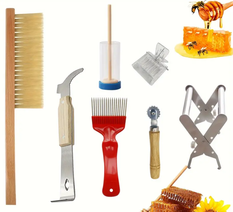 1 Pack Durable Beekeeping Equipment Complete Bee Hive Kit, Beekeeper Tool Set with Bee Brush and Uncapping Fork