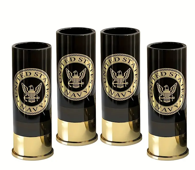 U.S. Navy 12 Gauge Shot Glasses Set - 4pcs, Reusable Plastic Luxury Shot Glasses, Perfect Novelty Gift for Holidays & Father's Day, 1.5oz