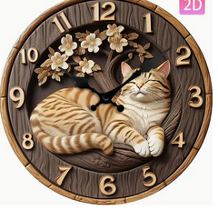 Wooden Cat Design Wall Clock, Silent Digial Display, Round Shape, Home Office Bedroom Guest Room Decor,