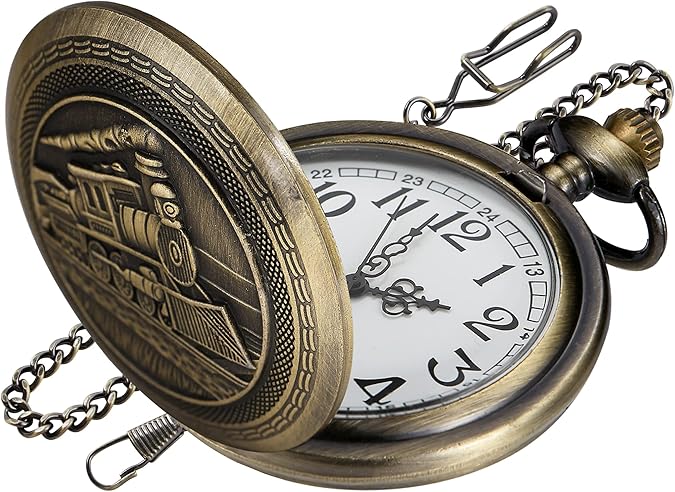 Bronze Pocket Watch for Men,Arabic Numerals White Dial Pocket Watches for Men, Men's Pocket Watch with Chain