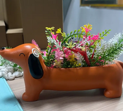 Dachshund Dog Resin Planter - Artistic Outdoor Garden Flower Pot Decor