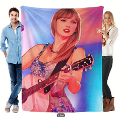 1pc Music Fan Swiftie Gift Female Singer Print Throw Blanket Flannel Blanket - Hypoallergenic, Skin-friendly, Lightweight, Multi-purpose Blanket For All Seasons - Birthday & Halloween & Christmas Gifts