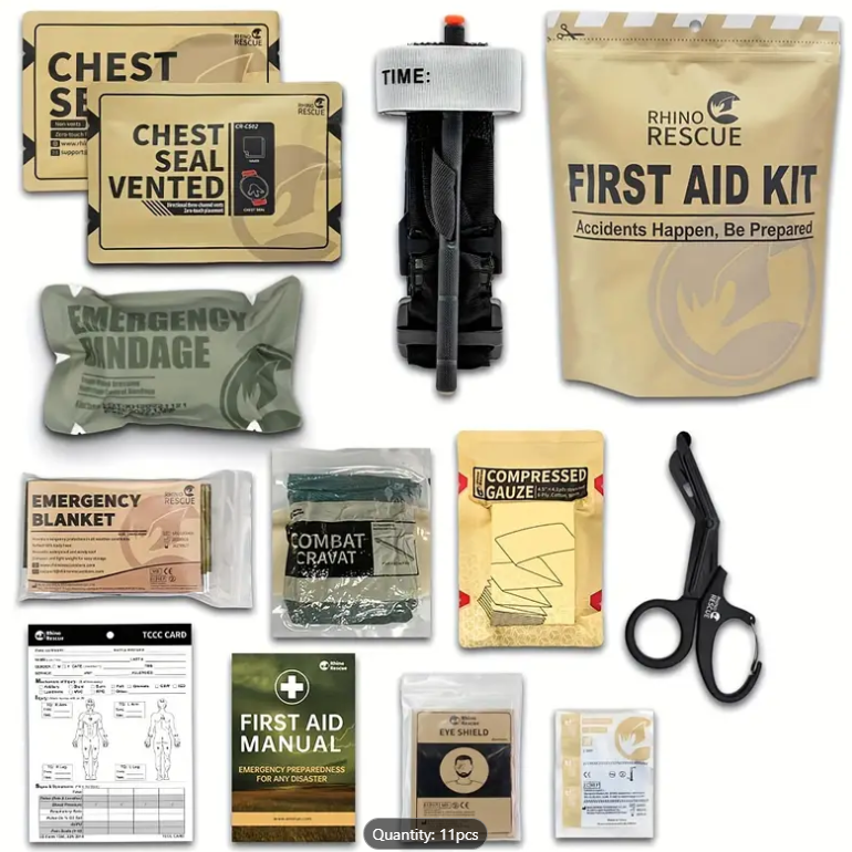 Rhino Rescue 11pcs Emergency Trauma Kit, Military Combat Tactical IFAK For First Aid Response Supplies