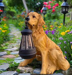 Garden Dog Statues Outdoor Decor, Resin Golden Retriever Statue Outdoor With Solar Led