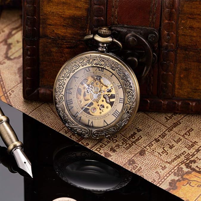 Mechanical Pocket Watch for Men Vintage Pocket Watch with Chain Skeleton Pocket Watches