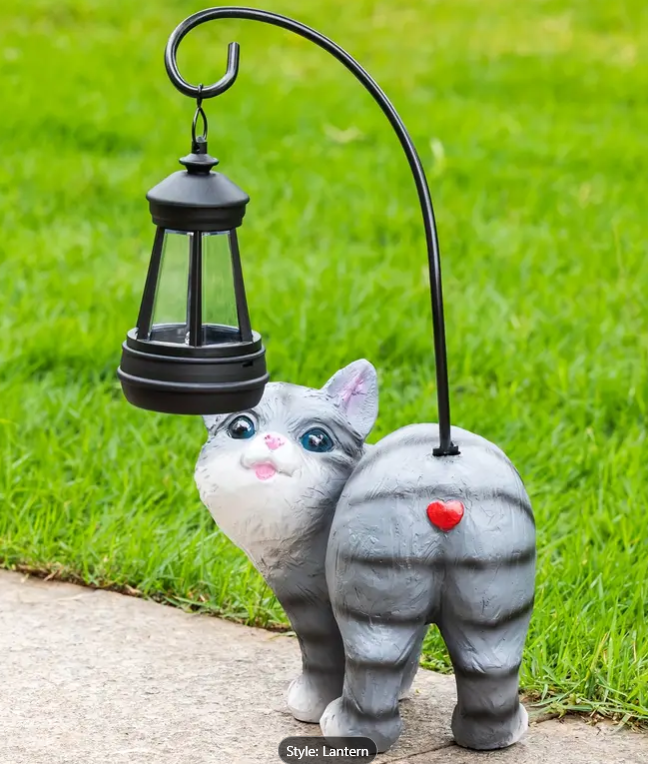 Solar Garden Statue Outdoor Cat Decor Figurine Lights Waterproof Garden Decor